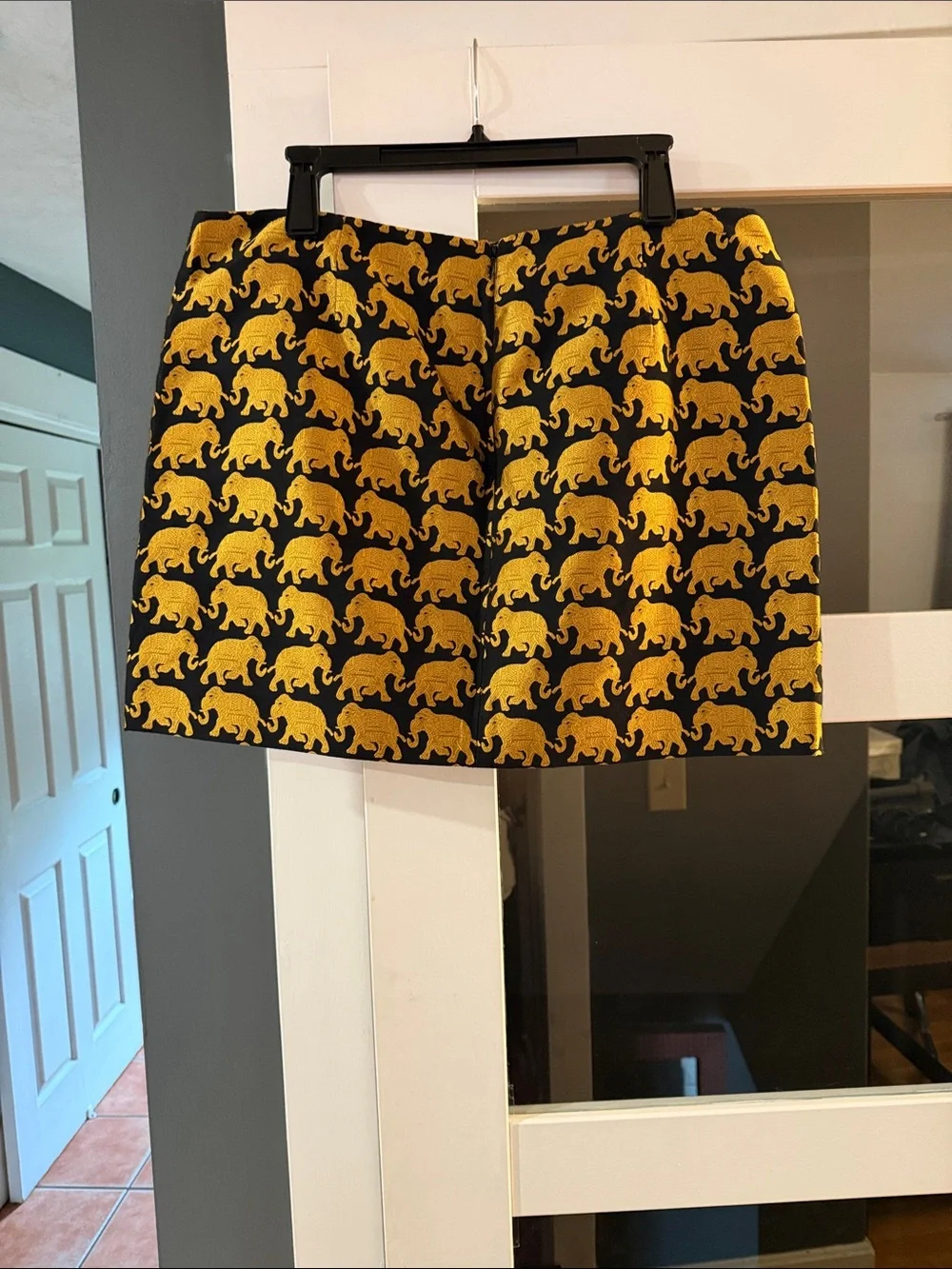 J. Crew Black Mini Skirt with Gold Elephant Jacquard